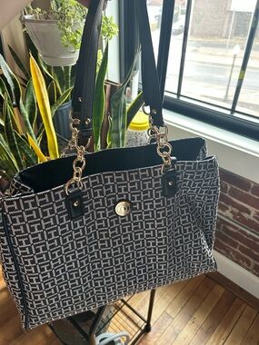 Black Patterned tommy hilfiger Tote Bag